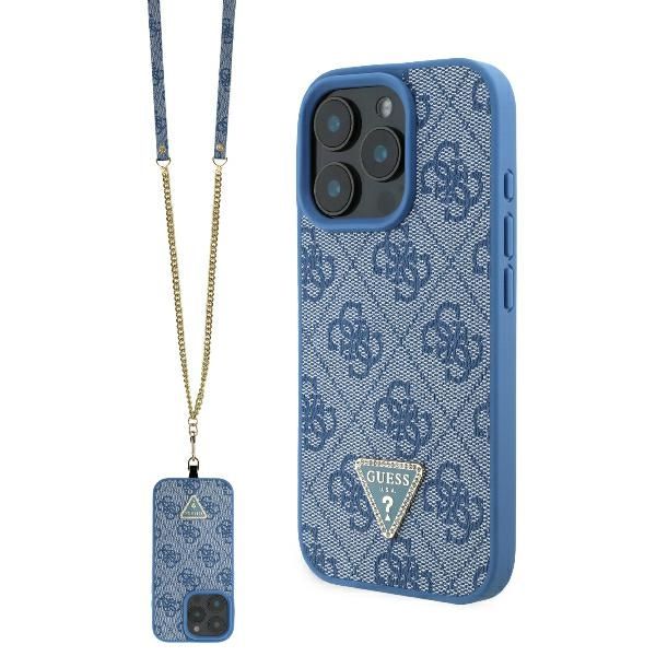 Coque Guess GUHCP16LP4TDSCPB iPhone 16 Pro 6.3" blue hardcase Leather Metal Logo Strass Crossbody