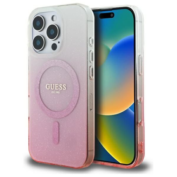 Coque Guess GUHMP16LHGRCELP iPhone 16 Pro 6.3" pink hardcase IML Glitter Gradient MagSafe