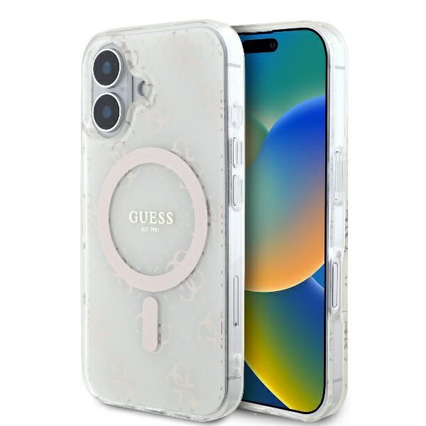 Coque Guess GUHMP16MH4DTEH iPhone 16 Plus 6.7" white hardcase IML 4G Background MagSafe