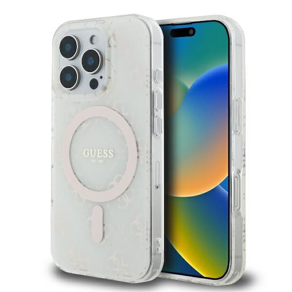 Coque Guess GUHMP16XH4DTEH iPhone 16 Pro Max 6.9" white hardcase IML 4G Background MagSafe