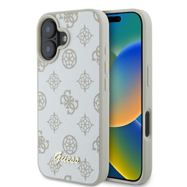 Coque Guess GUHMP16SPGPYSH iPhone 16 6.1" white hardcase Peony Script Logo MagSafe