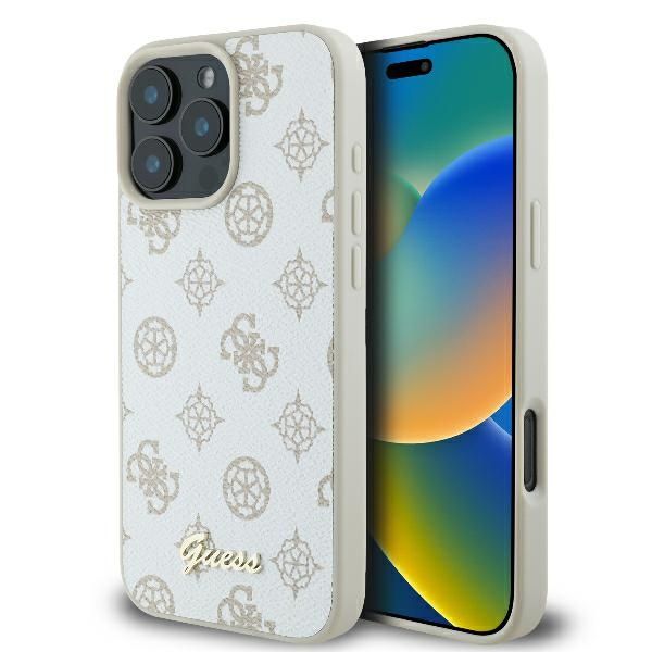 Coque Guess GUHMP16LPGPYSH iPhone 16 Pro 6.3" white hardcase Peony Script Logo MagSafe