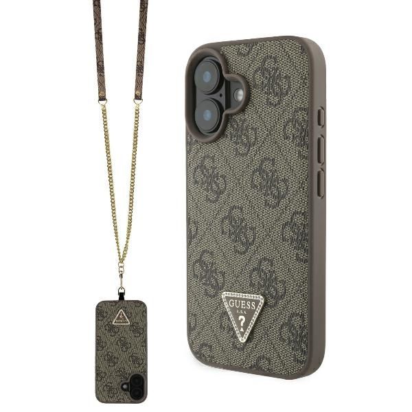 Coque Guess GUHCP16SP4TDSCPW iPhone 16 6.1" brown hardcase Leather Metal Logo Strass Crossbody