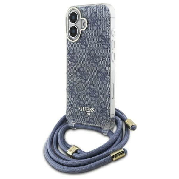 Coque Guess GUHCP16SHC4SEB iPhone 16 6.1" blue hardcase Crossbody Cord 4G Print