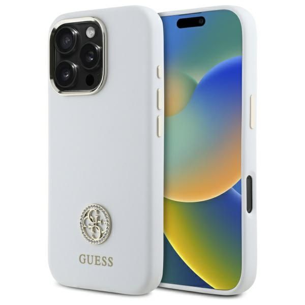 Coque Guess GUHCP16LM4DGPH iPhone 16 Pro 6.3" white hardcase Silicone Logo Strass 4G