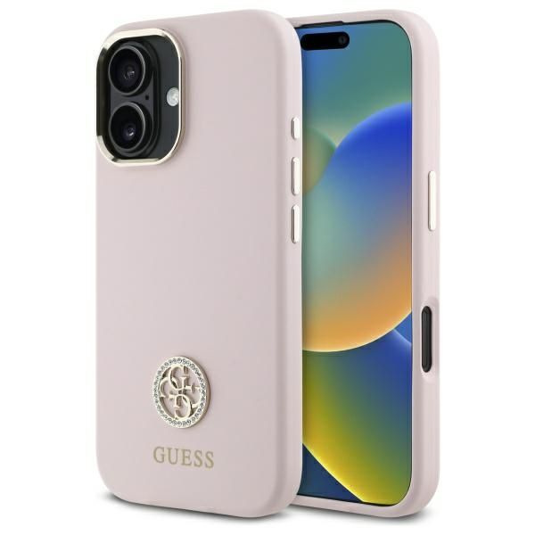Case Guess GUHCP16SM4DGPP iPhone 16 6.1" pink hardcase Silicone Logo Strass 4G