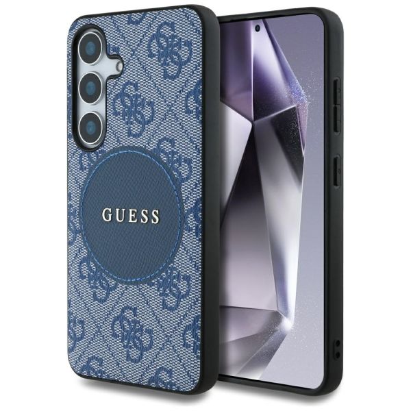 Coque Guess 4G Round Patch Classic Logo MagSafe to Samsung Galaxy S25 Plus blue
