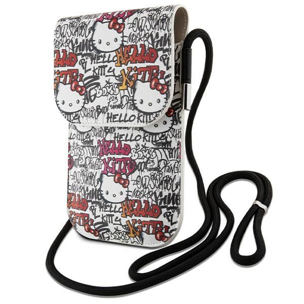 Pochette Hello Kitty HKOWBHDGPTE beige Leather Tags Graffiti Cord