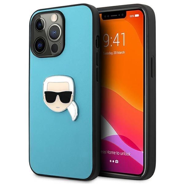 Coque Karl Lagerfeld KLHCP13XPKMB iPhone 13 Pro Max 6,7" blue hardcase Leather Ikonik Karl`s Head Metal
