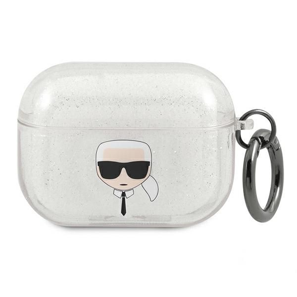 Coque Karl Lagerfeld KLAPUKHGS AirPods Pro cover silver Glitter Karl`s Head