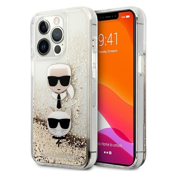 Coque Karl Lagerfeld KLHCP13XKICGLD iPhone 13 Pro Max 6,7" gold hardcase Liquid Glitter Karl&Choupette Head