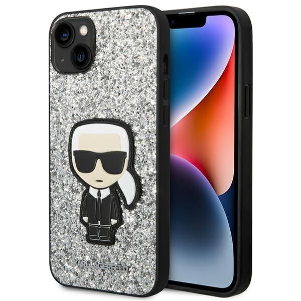 Coque Karl Lagerfeld KLHCP14MGFKPG iPhone 14 Plus / 15 Plus 6,7" hardcase silver Glitter Flakes Ikonik