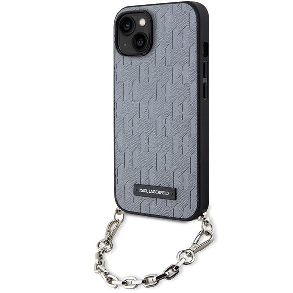 Coque Karl Lagerfeld KLHCP14SSACKLHPG iPhone 14 / 15 / 13 6.1" silver hardcase Saffiano Monogram Chain