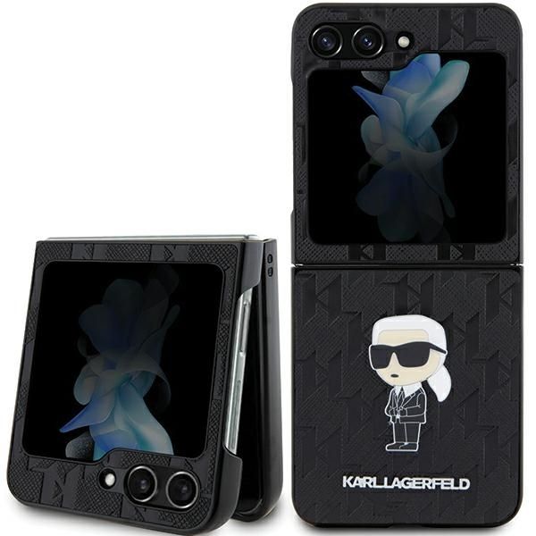 Coque Karl Lagerfeld KLHCZF5SAPKINPK Z Flip5 F731 hardcase black Saffiano Monogram Ikonik Pin