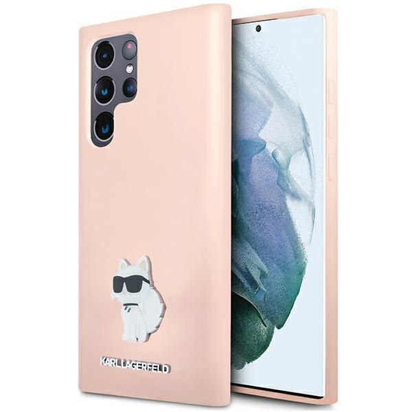 Coque Karl Lagerfeld KLHCS23LSMHCNPP S23 Ultra S918 pink Silicone Choupette Metal Pin