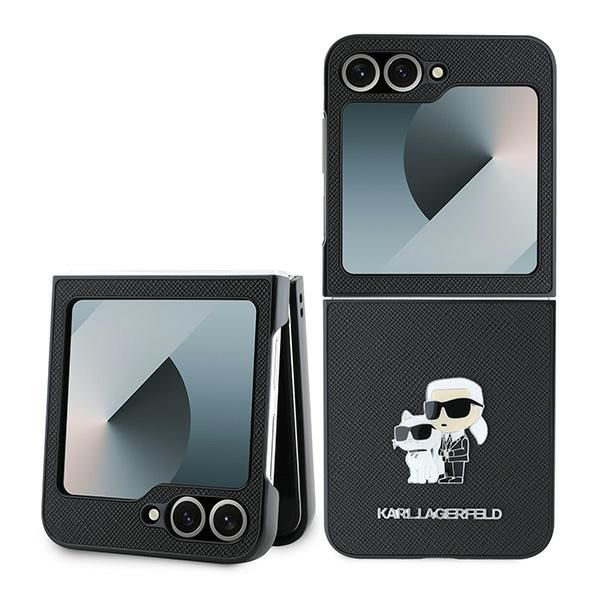 Coque Karl Lagerfeld KLHCZF6SAPKCNPK Z Flip6 F741 black Saffiano Metal Pin