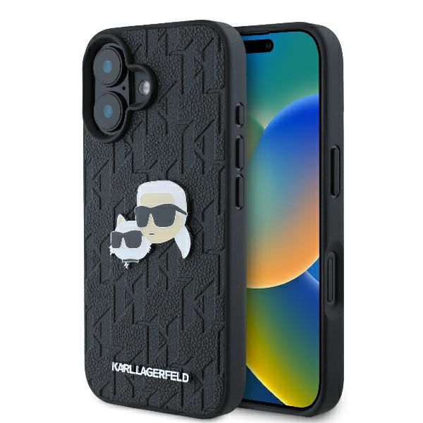 Coque Karl Lagerfeld KLHCP16SPGKLKCPK iPhone 16 6.1" black hardcase Monogram Karl&Chaoupette Head Pin