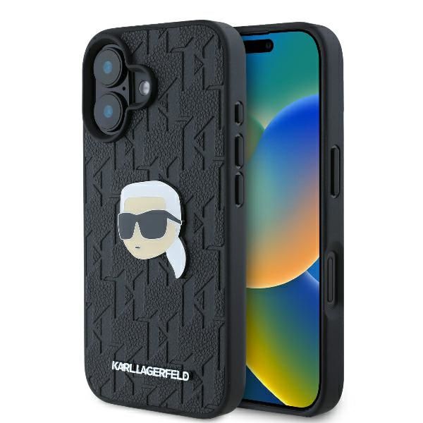 Coque Karl Lagerfeld KLHCP16SPGKLKIPK iPhone 16 6.1" black hardcase Monogram Karl Head Pin
