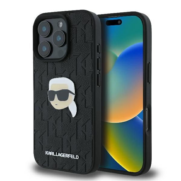Coque Karl Lagerfeld KLHCP16LPGKLKIPK iPhone 16 Pro 6.3" black hardcase Monogram Karl Head Pin