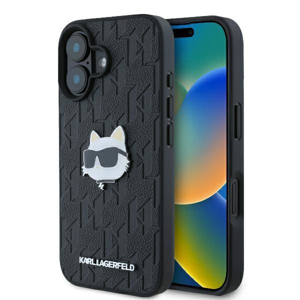 Coque Karl Lagerfeld KLHCP16SPGKLCHPK iPhone 16 6.1" black hardcase Monogram Choupette Head Pin