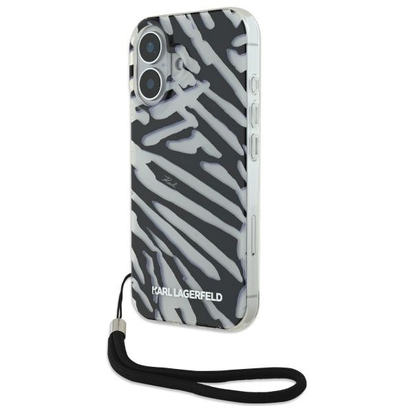 Coque Karl Lagerfeld KLHCP16SHZBPKCCK iPhone 16 6.1" black hardcase IML Zebra Pattern & Cord