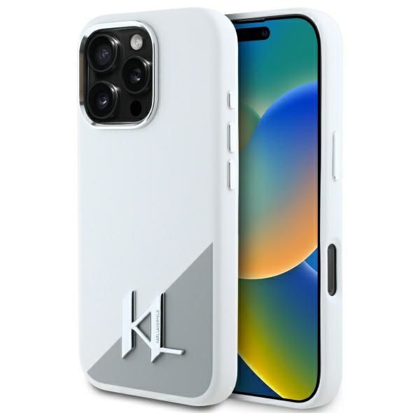 Coque Karl Lagerfeld KLHMP16XSCMKMPCH iPhone 16 Pro Max 6,9" white hardcase Silicone Initial Metal Logo MagSafe