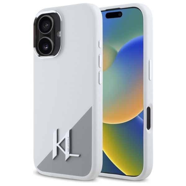 Coque Karl Lagerfeld KLHMP16SSCMKMPCH iPhone 16 6,1" white hardcase Silicone Initial Metal Logo MagSafe