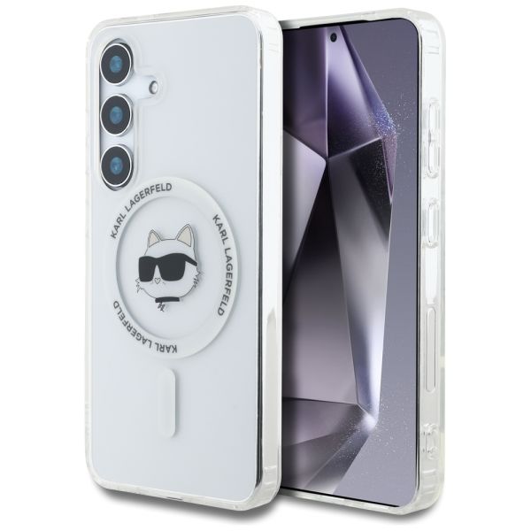 Coque Karl Lagerfeld Button Choupette Head Printed Logo MagSafe Samsung Galaxy S25 Plus white