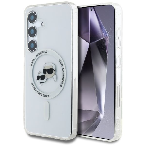 Coque Etui Karl Lagerfeld Button Karl & Choupette Heads Printed Logo MagSafe do Samsung Galaxy S25 Plus