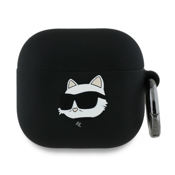 Coque Karl Lagerfeld KLA4RUNCHK AirPods 4 cover black Silicone Choupette Head 3D