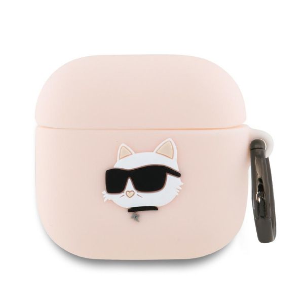 Coque Karl Lagerfeld KLA4RUNCHP AirPods 4 cover pink Silicone Choupette Head 3D