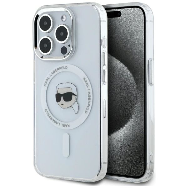 Coque Karl Lagerfeld IML Metal Karl Head MagSafe for iPhone 15 Pro Max white