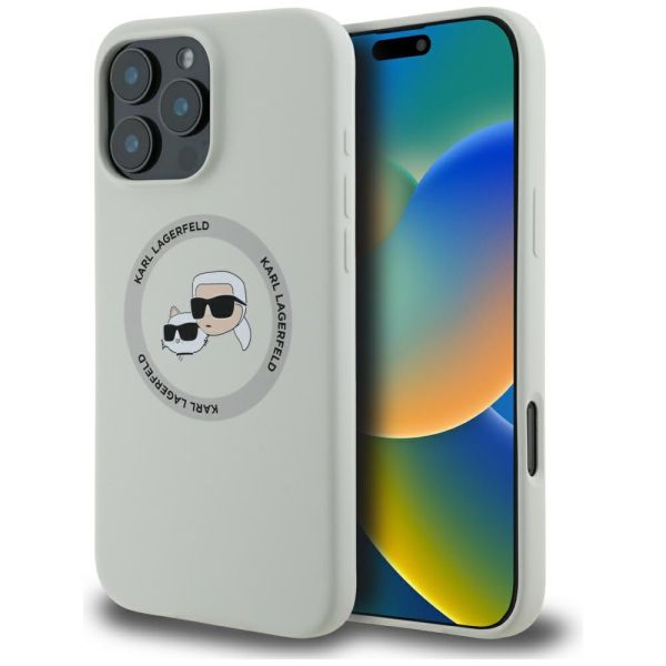 Coque Karl Lagerfeld Silicone Double Heads And Circle MagSafe for iPhone 16 Pro beige