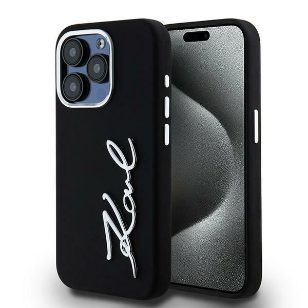 Coque Karl Lagerfeld Silicone Metal Script Logo for iPhone 15 Pro Max black