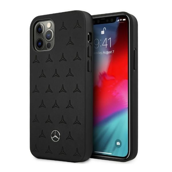 Coque Mercedes MEHCP12LPSQBK iPhone 12 Pro Max 6,7" noir hardcase Leather Stars Pattern