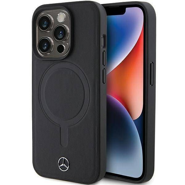 Coque Mercedes iPhone 15 Pro Max 6.7" noir hardcase Smooth Leather MagSafe