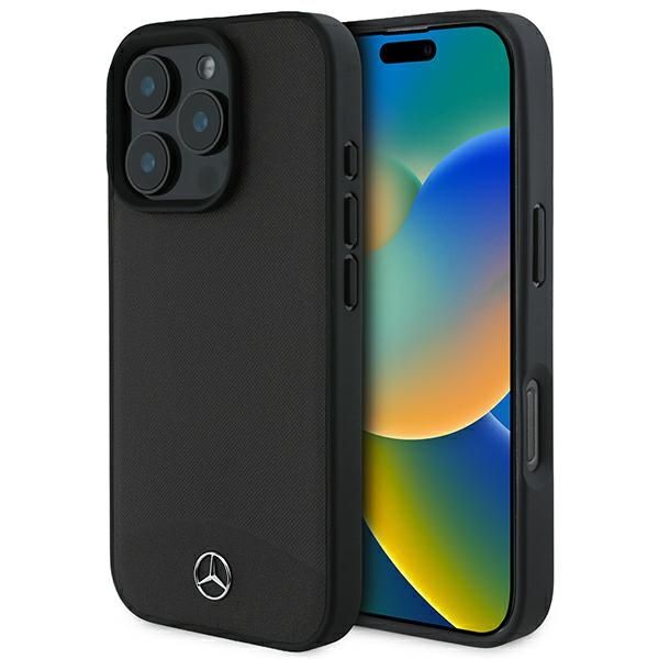 Case Mercedes MEHMP16L23RBARK iPhone 16 Pro 6.3" black hardcase Textured And Plain Leather MagSafe