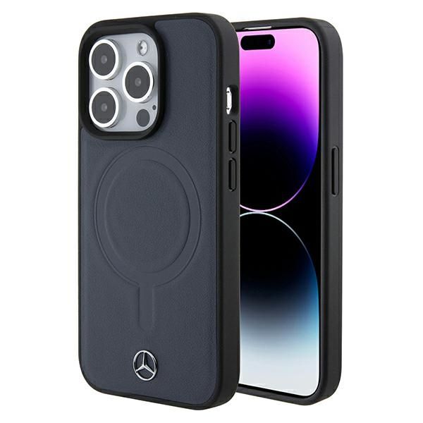 Coque Mercedes MEHMP15X23RCMV iPhone 15 Pro Max 6.7" bleu marine hardcase Smooth Leather MagSafe