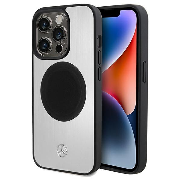 Coque Mercedes MEHMP15L23ACMS iPhone 15 Pro 6.1" argent hardcase Leather&Alu MagSafe