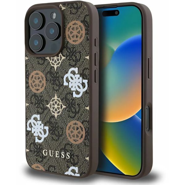 Case Guess iPhone 16 Pro Max Hardcase MagSafe PU Peony On 4G Background (GUHMP16XP4PWPW) Brown